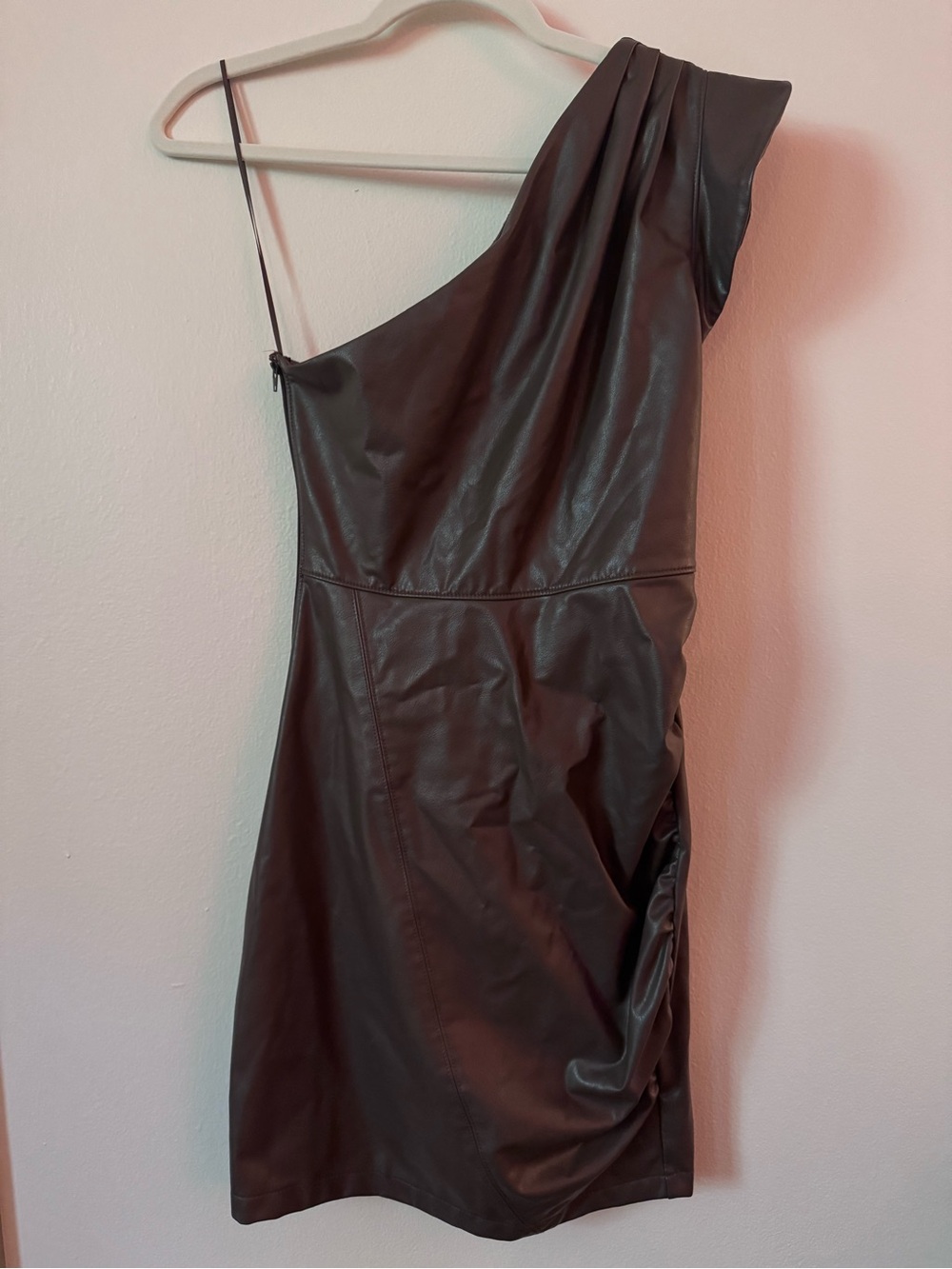 Express Faux Leather One Shoulder Mini Dress Ruffles NWT